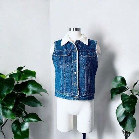 Jones Jeans Sherpa Denim Jean Vest Shirt Dark 90s 6 Small - Picture 1 of 8